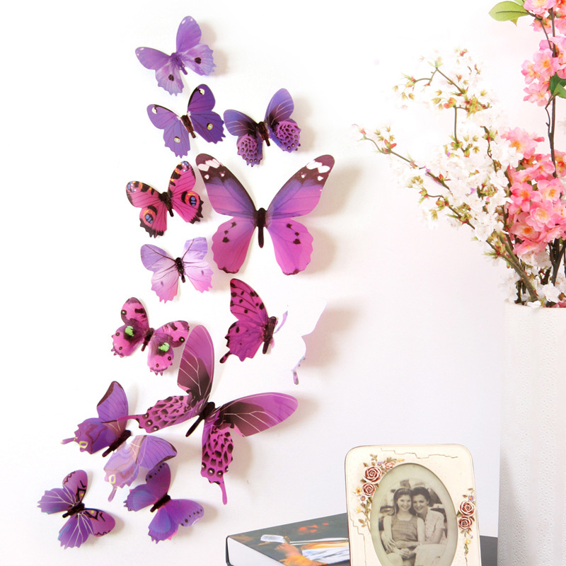12Pcs 3D Butterfly Wall Sticke - Pvc Panel Background ulasan dan harga